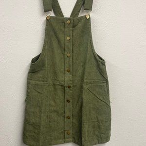 Kori America Button Front Corduroy Mini Overall Dress Beautiful Olive Green